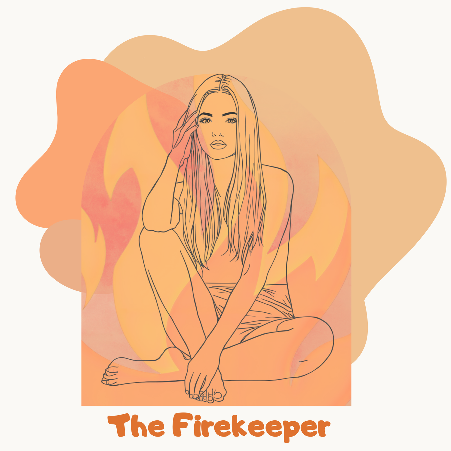 Illustration of a woman with long hair and 'The Firekeeper' text on a white background